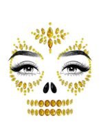 Sugar Skull Adhesive Face Jewels Sticker - Gold - Image 2