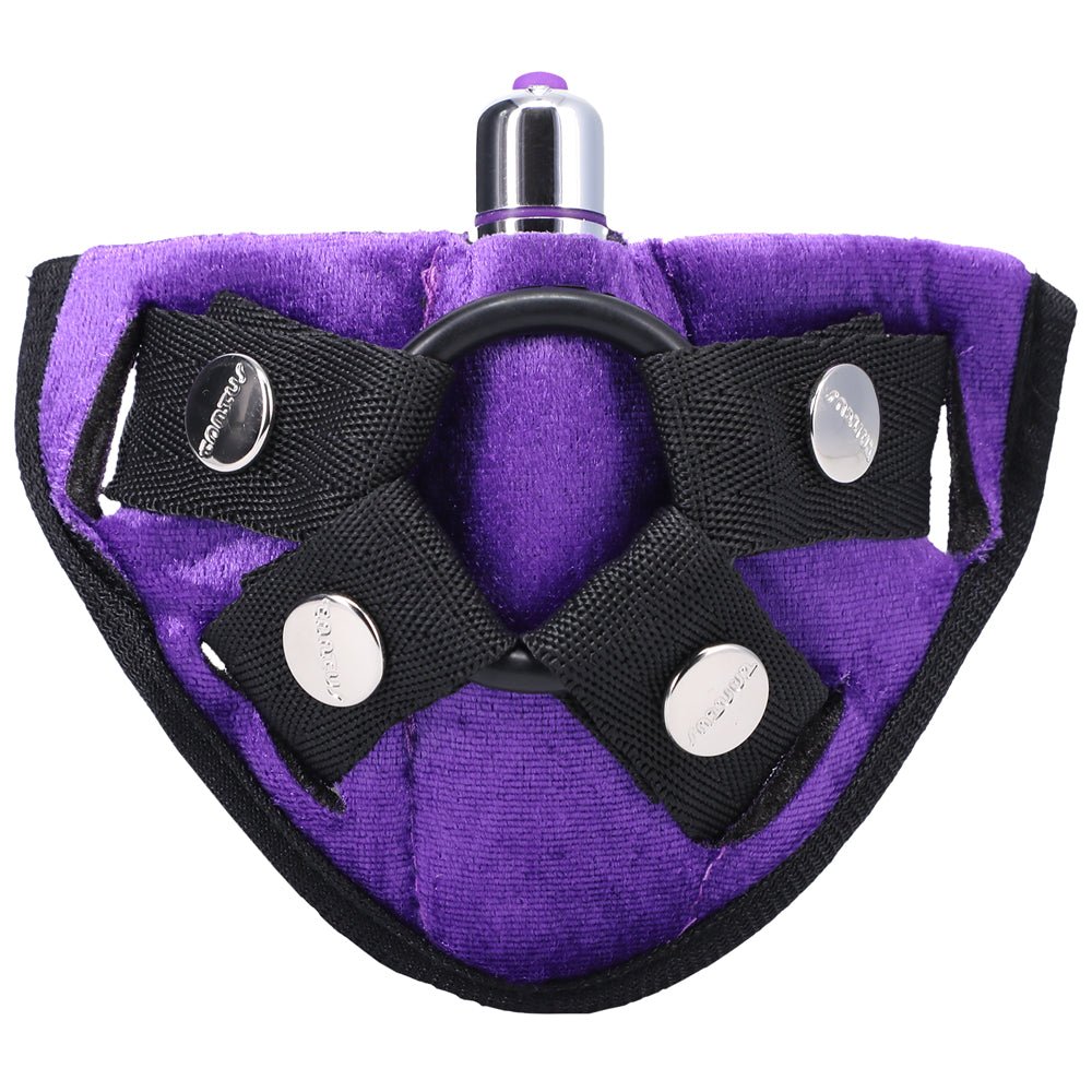 tantus-velvet-vibrating-strap-on-harness-lilac Tantus Velvet Vibrating Strap-On Harness Lilac - Image 1