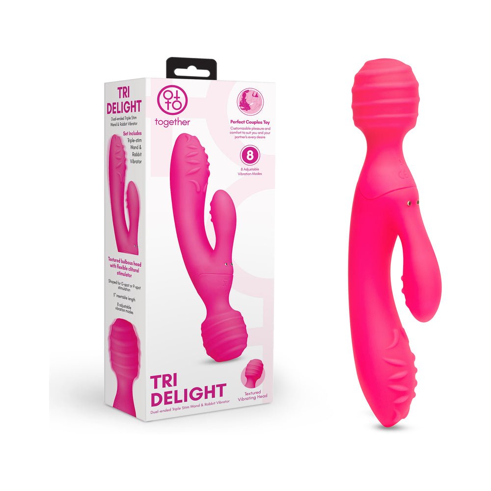 together-tri-delight-dual-ended-triple-stim-wand-rabbit-vibrator Together Tri Delight Dual-Ended Triple Stim Wand & Rabbit Vibrator - Image 1