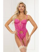 Two Piece Lace Cami and G-String Set - One Size -  Fuchsia - Image 2
