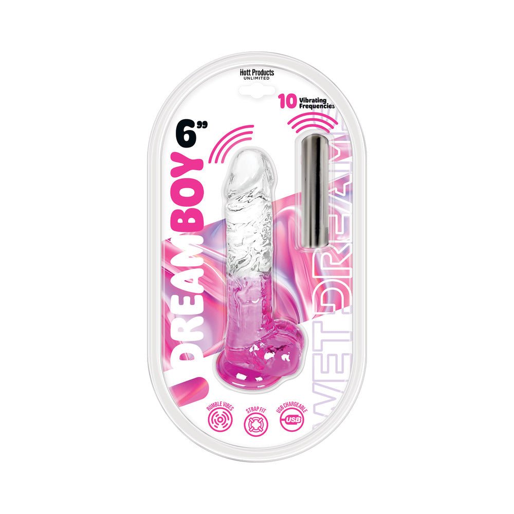 wet-dreams-dream-boy-6-in-jelly-dildo-rechargeable-bullet-clearmagenta-gradient Wet Dreams Dream Boy 6 in. Jelly Dildo & Rechargeable Bullet Clear/Magenta Gradient - Image 1