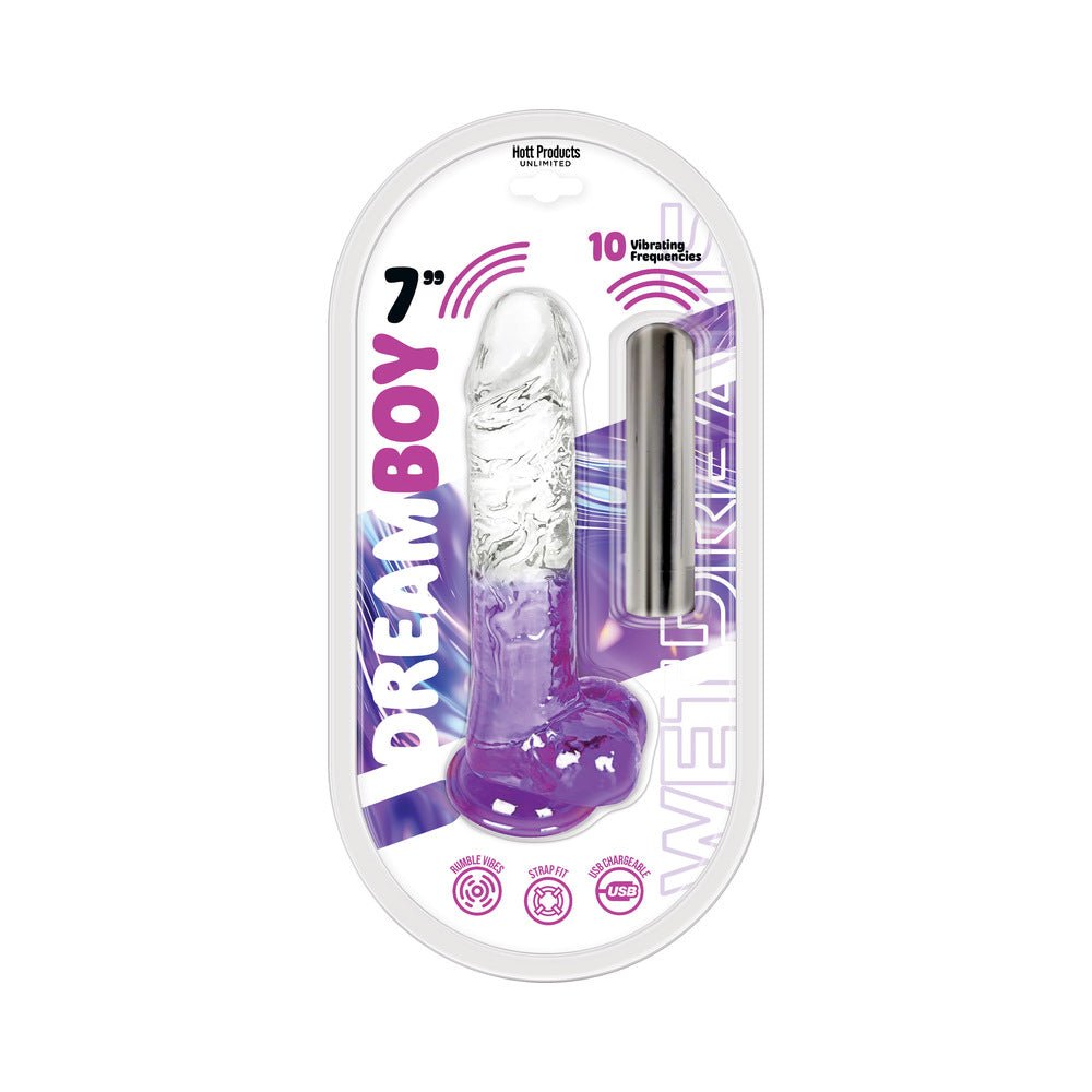 wet-dreams-dream-boy-7-in-jelly-dildo-rechargeable-bullet-clearlavender-gradient Wet Dreams Dream Boy 7 in. Jelly Dildo & Rechargeable Bullet Clear/Lavender Gradient - Image 1