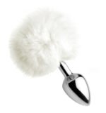 White Fluffy Bunny Tail Anal Plug – Metal - Image 2