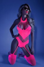 No Promises Teddy Bodystocking - One Size - Neon  Pink - Image 3