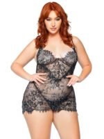 2 Pc Rhinestone Lace Dress and G-String - 1x/2x - Black - Image 5