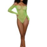 Rhinestone Off Shoulder Bodystocking - Os - Neon Lime