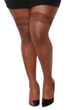 Seam Back Fishnet Thigh High - Queen Size - Espresso - Image 2