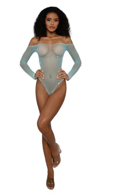 Rhinestone Off Shoulder Bodystocking - Os - Agate image 0 Rhinestone Off Shoulder Bodystocking - Os - Agate - Image 1