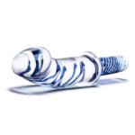 11 Inch Realistic Double Ended Glass Dildo With Handle - Blue/clear - Image 2