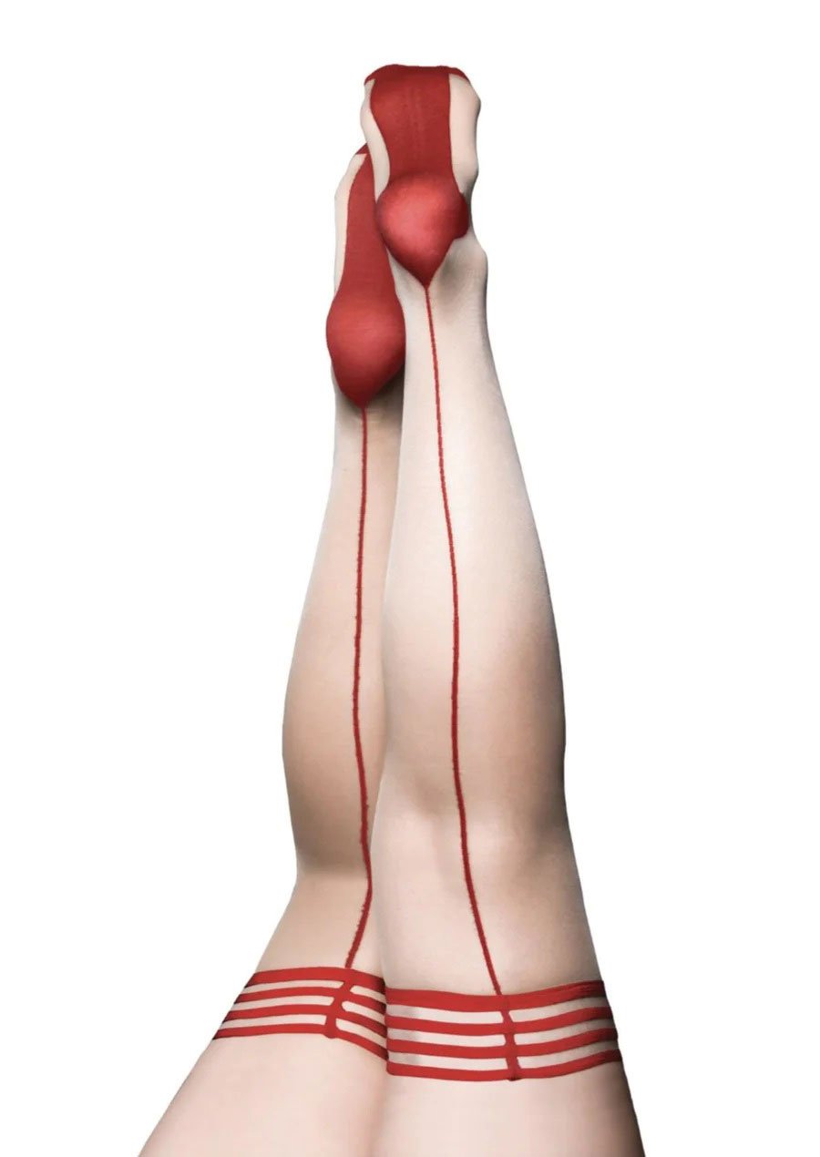 Whitney -Red Back Seam Thigh High - Size D - Nude image 0 Whitney -Red Back Seam Thigh High - Size D - Nude - Image 1