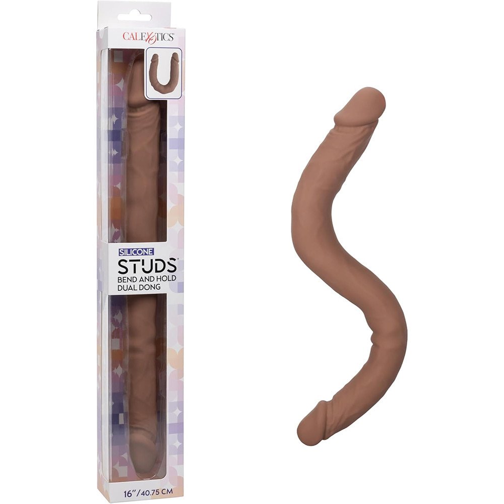 Silicone Studs Bend and Hold Dual Dong 16 Inch - Brown image 0 Silicone Studs Bend and Hold Dual Dong 16 Inch - Brown - Image 1