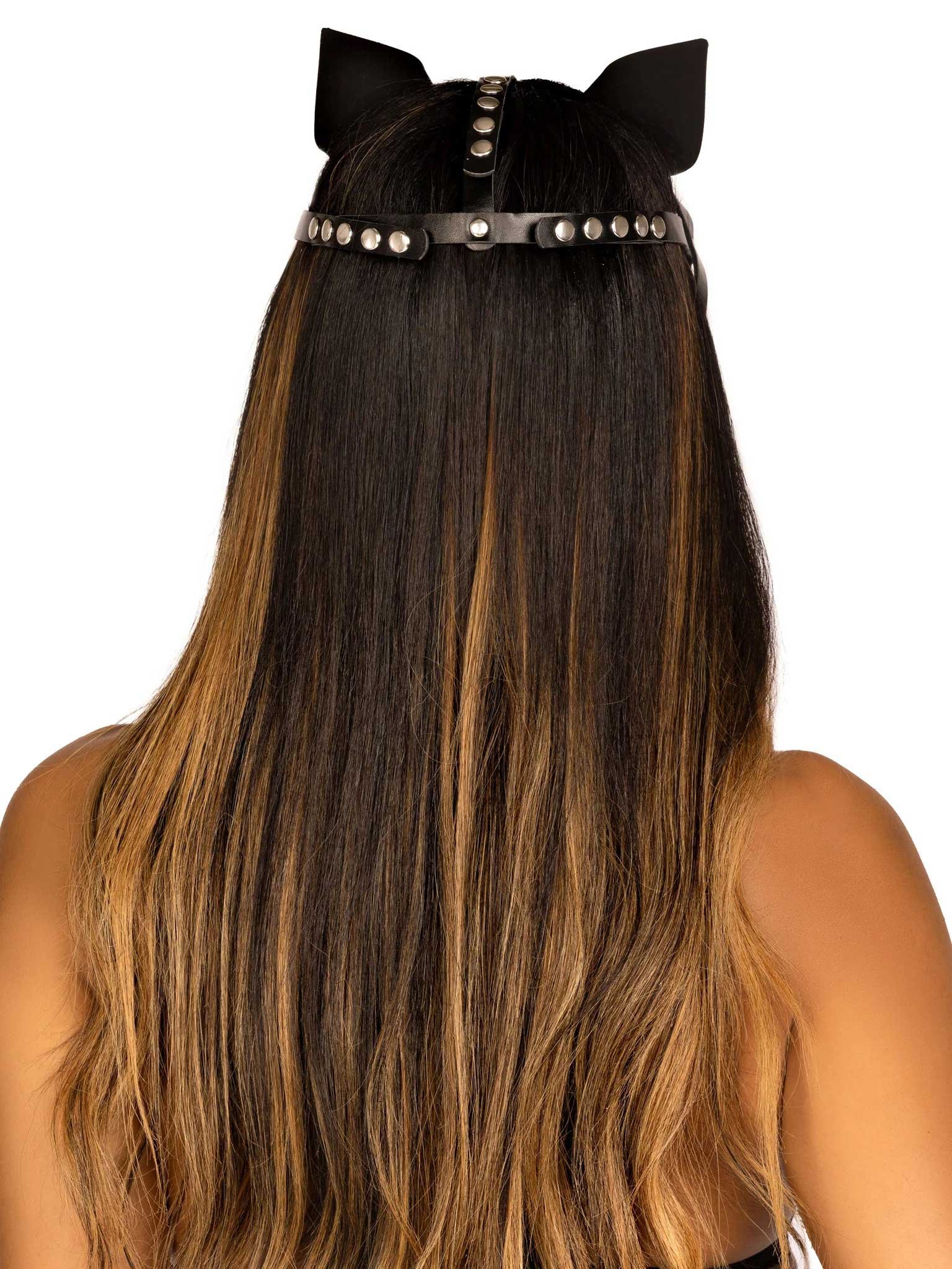 Vegan Leather Studded Cat Mask - Black image 0 Vegan Leather Studded Cat Mask - Black - Image 1
