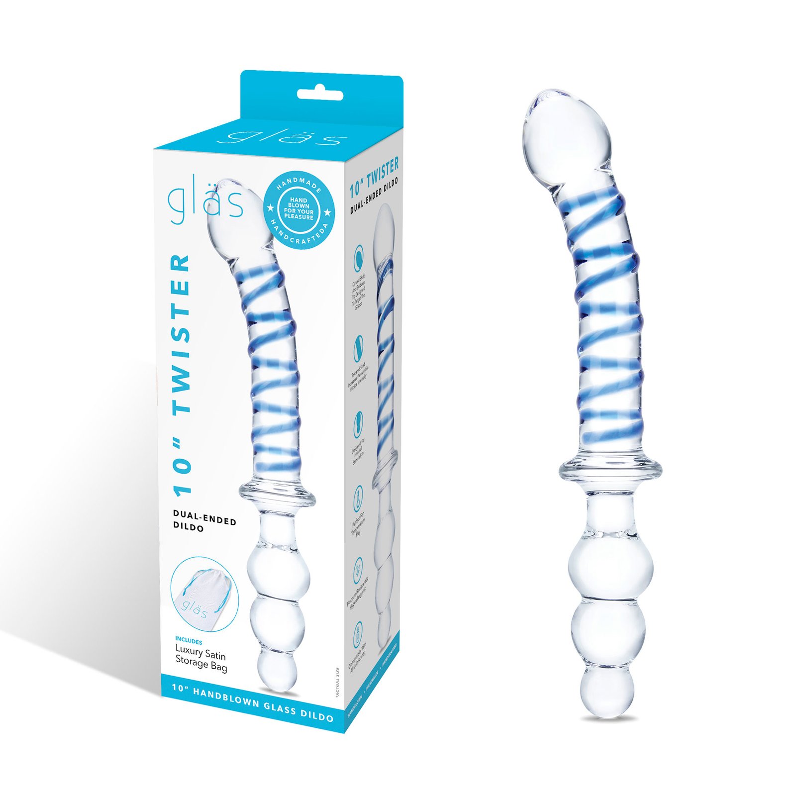 10 Inch Twister Dual-Ended Dildo - Clear/blue image 0 10 Inch Twister Dual-Ended Dildo - Clear/blue - Image 1