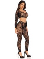 2 Pc Lace Crop Top and Footless Tights - One Size - Black - Image 2