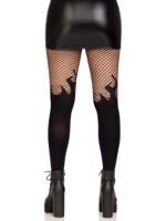 Opaque Flame Tights With Fishnet Top - One Size - Black - Image 2