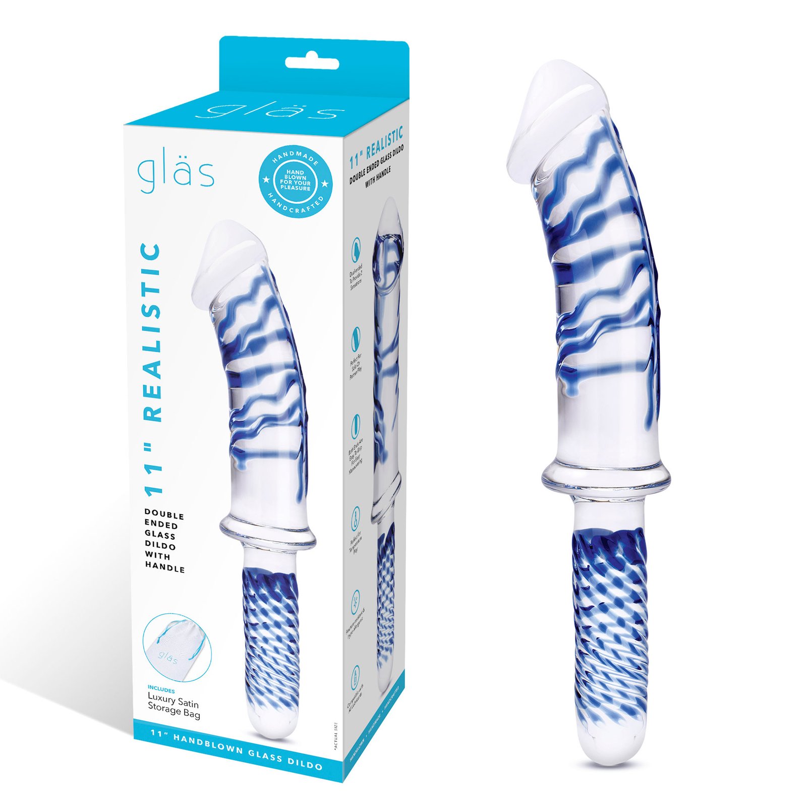 11 Inch Realistic Double Ended Glass Dildo With Handle - Blue/clear image 0 11 Inch Realistic Double Ended Glass Dildo With Handle - Blue/clear - Image 1