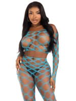 2 Pc Net Crop Top and Footless Tights - One Size - Turquoise - Image 5