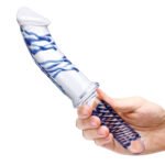 11 Inch Realistic Double Ended Glass Dildo With Handle - Blue/clear - Image 3