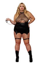 Garter Slip and Leash - Queen Size - Black - Image 2