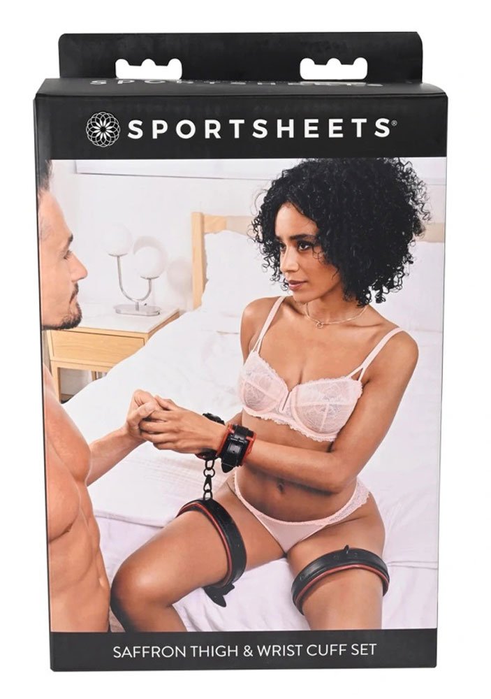 Saffron Thigh and Wrist Cuff Set - Black/red image 0 Saffron Thigh and Wrist Cuff Set - Black/red - Image 1