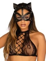 Vegan Leather Studded Cat Mask - Black - Image 3