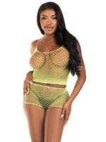 2 Pc Net Tank Top With Boy Shorts - One Size - Lime - Image 3