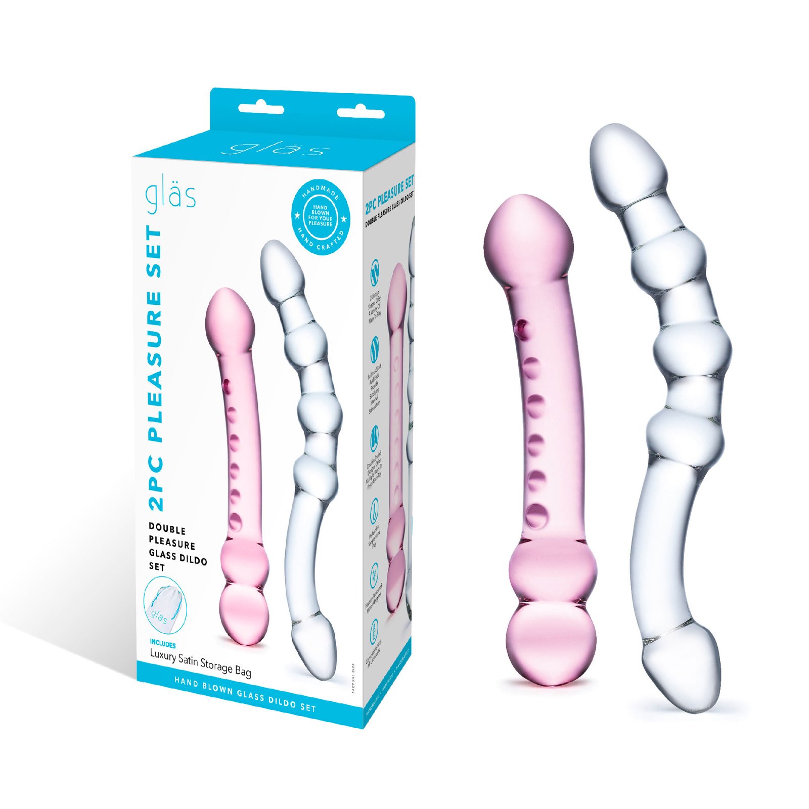 2 Pc Double Pleasure Glass Dildo Set - Pink/clear image 0 2 Pc Double Pleasure Glass Dildo Set - Pink/clear - Image 1