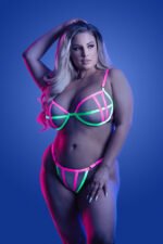 Head Rush Contrast Bra and Panty - Queen - Neon Pink - Image 3