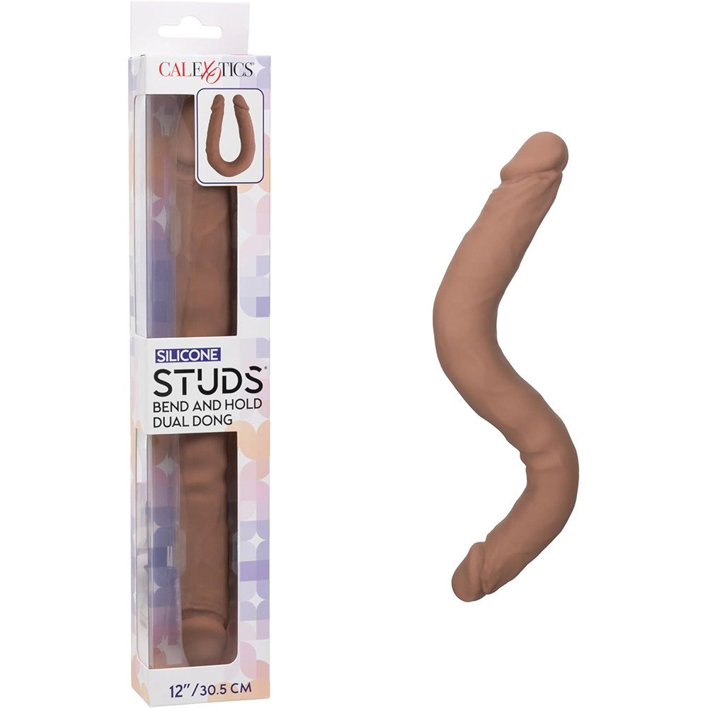 Silicone Studs Bend and Hold Dual Dong 12 Inch - Brown image 0 Silicone Studs Bend and Hold Dual Dong 12 Inch - Brown - Image 1