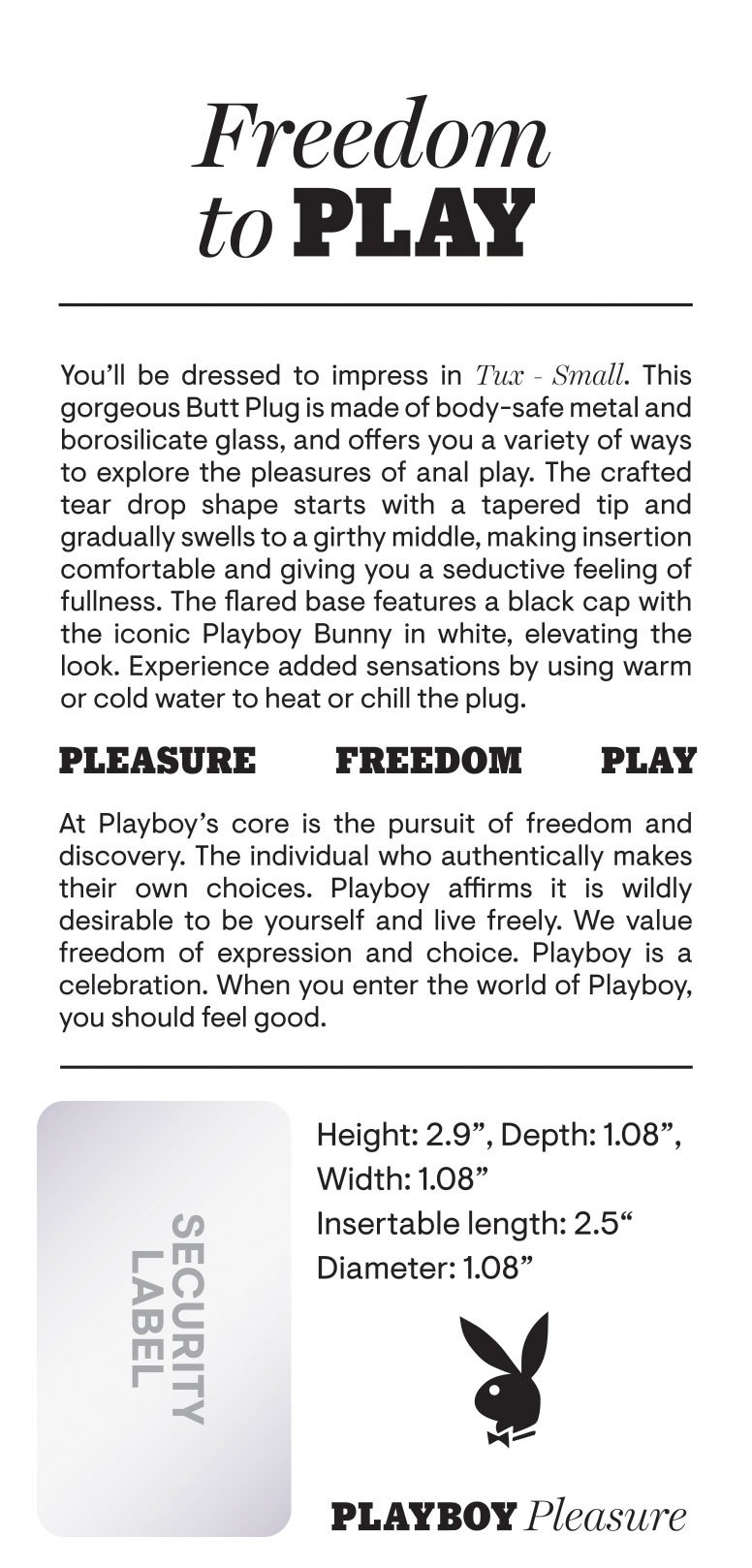 Playboy Pleasure - Tux - Small - Butt Plug - Hematite image 0 Playboy Pleasure - Tux - Small - Butt Plug - Hematite - Image 1