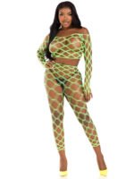 2 Pc Net Crop Top and Footless Tights - One Size - Neon Green - Image 2