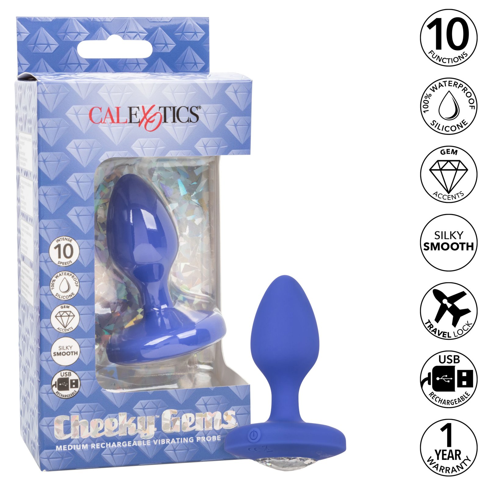 Cheeky Gems - Medium Rechargeable Vibrating Probe - Blue image 0 Cheeky Gems - Medium Rechargeable Vibrating Probe - Blue - Image 1