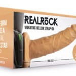 Vibrating Hollow Strap-on No Balls 8 Inch - Tan