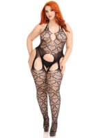 Seamless Heart Net Suspender Bodystocking - 1x/2x - Black - Image 2
