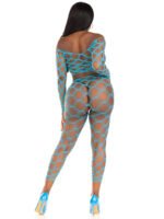 2 Pc Net Crop Top and Footless Tights - One Size - Turquoise - Image 2