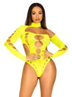 Seamless Asymmetrical Cut Out Thong Back Bodysuit  - One Size - Neon Yellow - Image 3