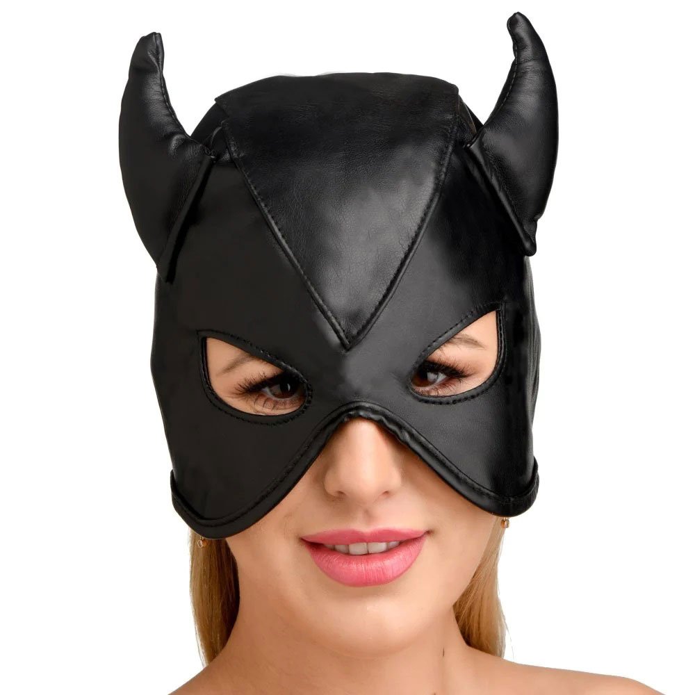 Dungeon Demon Bondage Hood With Horns - Black image 0 Dungeon Demon Bondage Hood With Horns - Black - Image 1