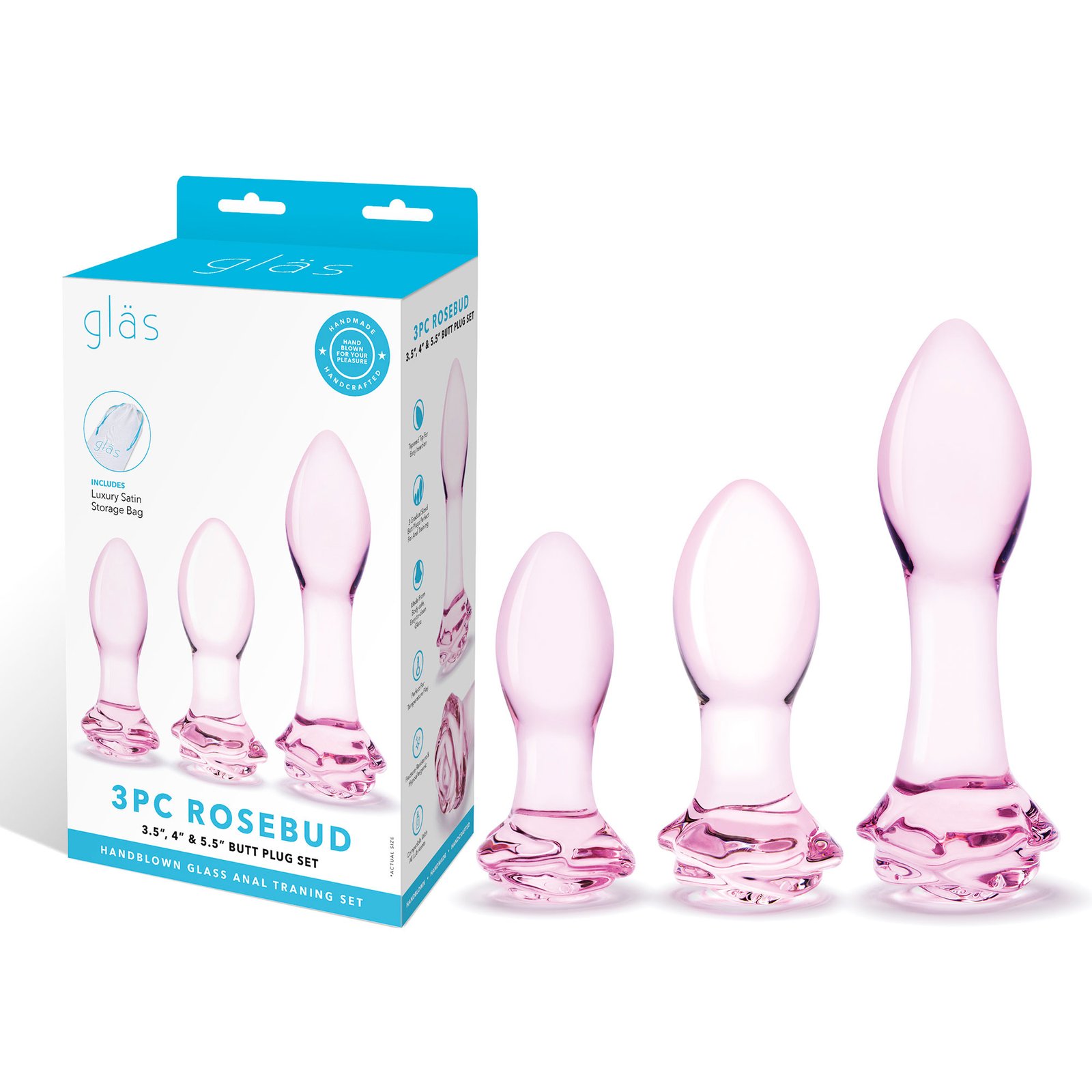 3 Pc Rosebud Butt Plug Set - Pink image 0 3 Pc Rosebud Butt Plug Set - Pink - Image 1