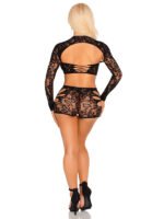 2 Pc Lace Cut-Out Bra Top, Attached Shrug, and Boy Shorts O/s - Black - Image 2