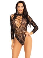 Lace and Neck Keyhole Back Bodysuit - One Size - Black - Image 4