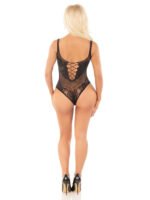 Seamless Rhinestone Net and Lace Bodysuit - Os - Black - Image 2