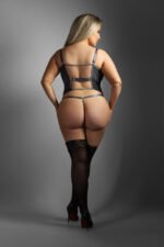 Gartered Bustier and G-String Panty - Queen Size - Gray - Image 2