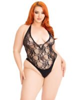 Floral Lace Deep-v Lace Up Teddy - 1x/2x - Black - Image 4