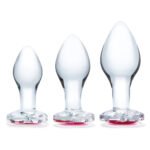 3 Pc Heart Jewel Glass Anal Training Kit - Clear/pink - Image 6