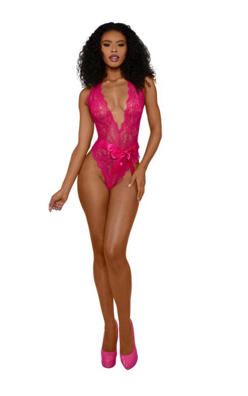 Tiana Lace Teddy With Satin Tie - S/m - Azalea image 0 Tiana Lace Teddy With Satin Tie - S/m - Azalea - Image 1