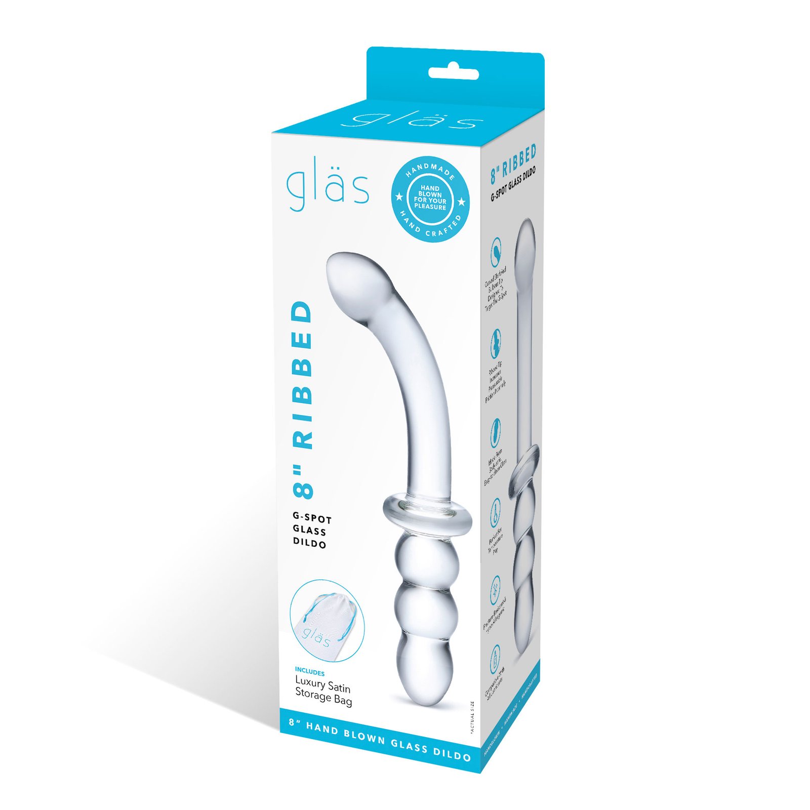 8 Inch Ribbed G-Spot Glass Dildo - Clear image 0 8 Inch Ribbed G-Spot Glass Dildo - Clear - Image 1