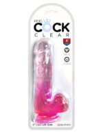King Cock Clear 6 Inch With Balls - Pink