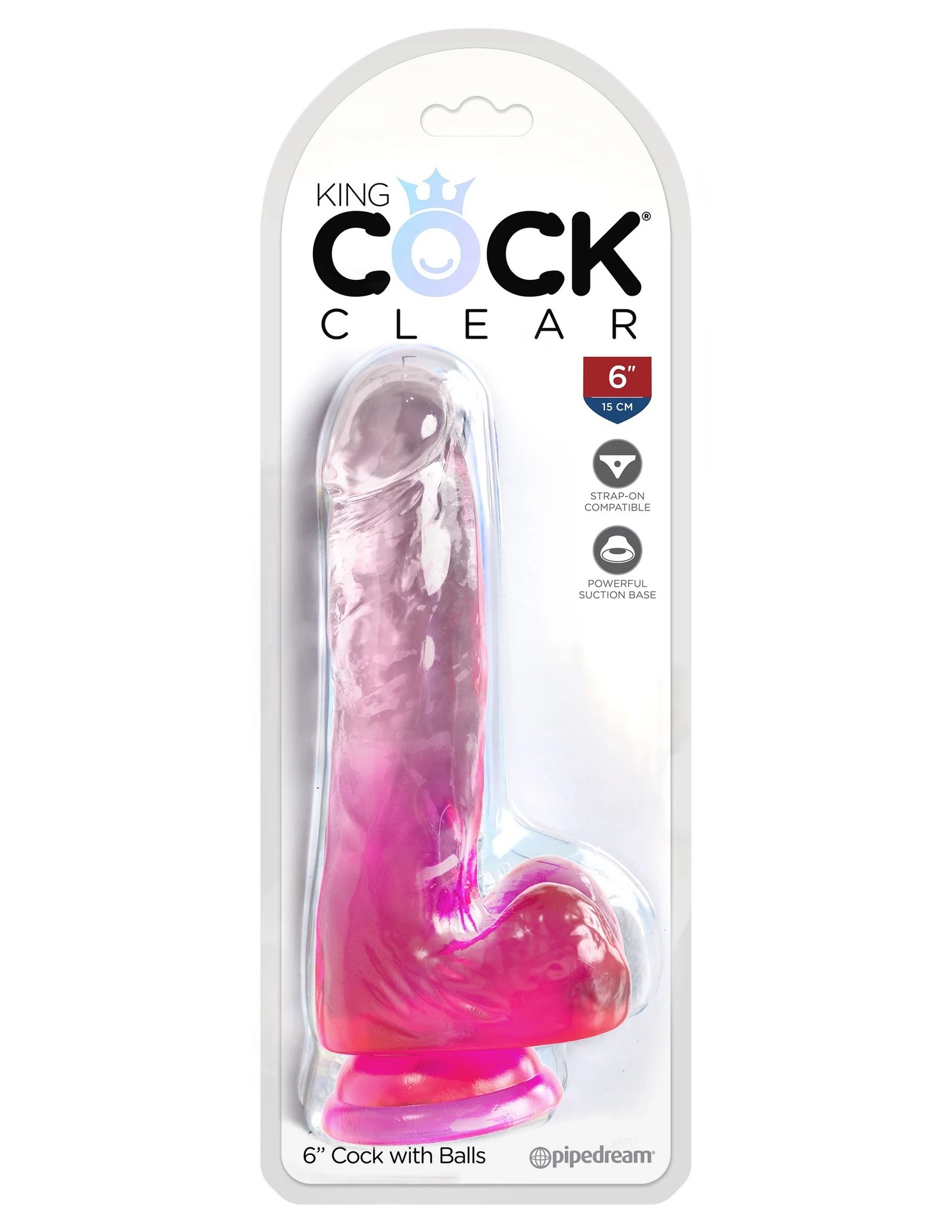 King Cock Clear 6 Inch With Balls - Pink image 0 King Cock Clear 6 Inch With Balls - Pink - Image 1