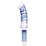 11 Inch Realistic Double Ended Glass Dildo With Handle - Blue/clear - Image 6